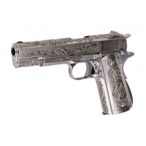 Страйкбольный пистолет Colt 1911 Etched Version, хром, металл, блоу бэк, грин газ